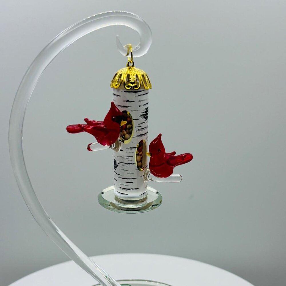 Cardinal Bird Feeder Glass Figurine Red Cardinal Decor Bird Lover Gift